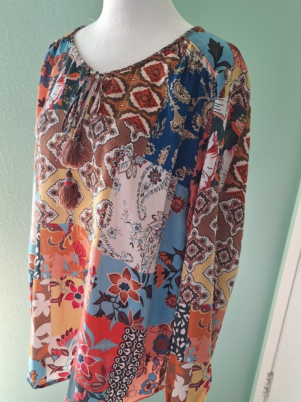 Tolani Silk Boho Peasant Blouse. Size L